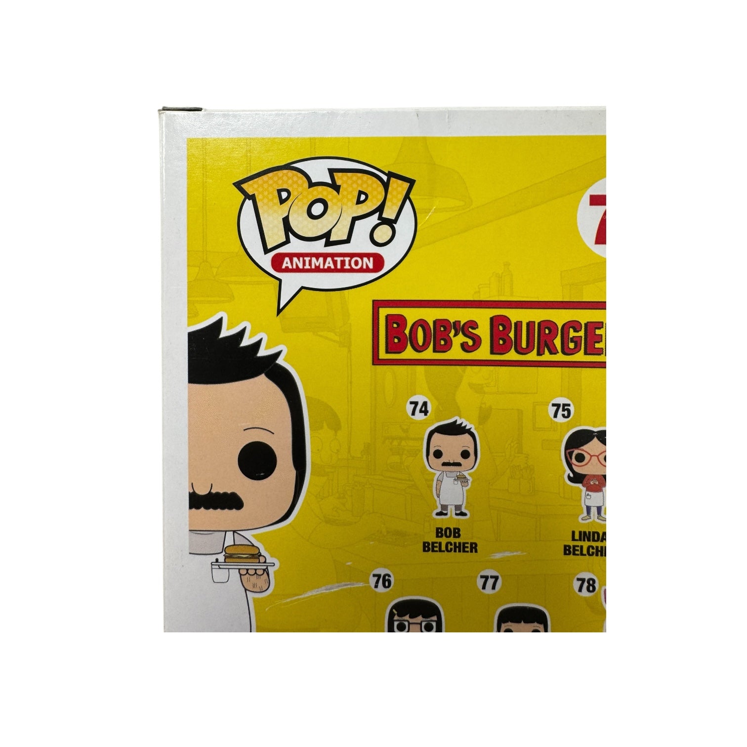 Bob Belcher Funko Pop! Bobs Burgers holding a hamburger on a plate. Back of the box crease on the box and scratch.