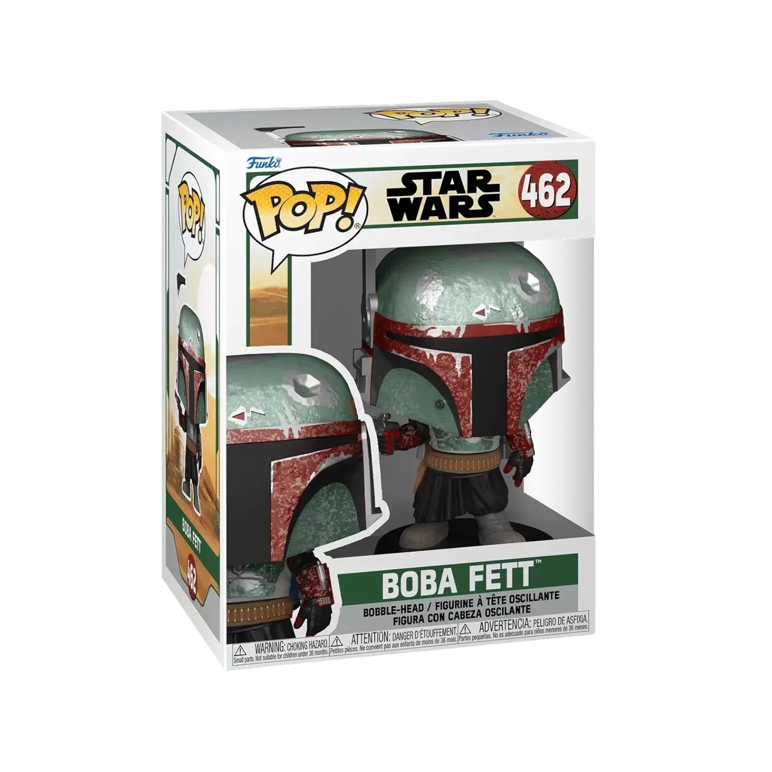 Boba Fett #462 (Metallic) Funko Pop! collectible from Star Wars: The Book of Boba Fett, featuring a glossy finish and dynamic pose.