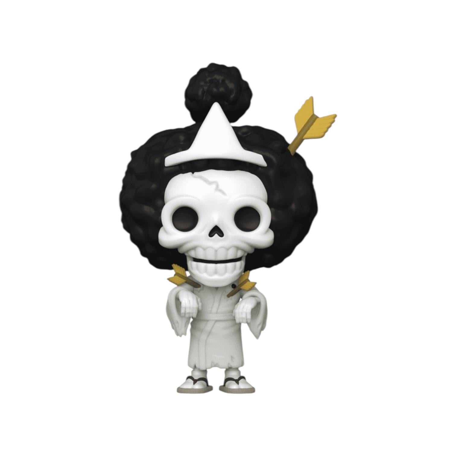 Skeleton character with black hair, white face, and gold accents on a white background
