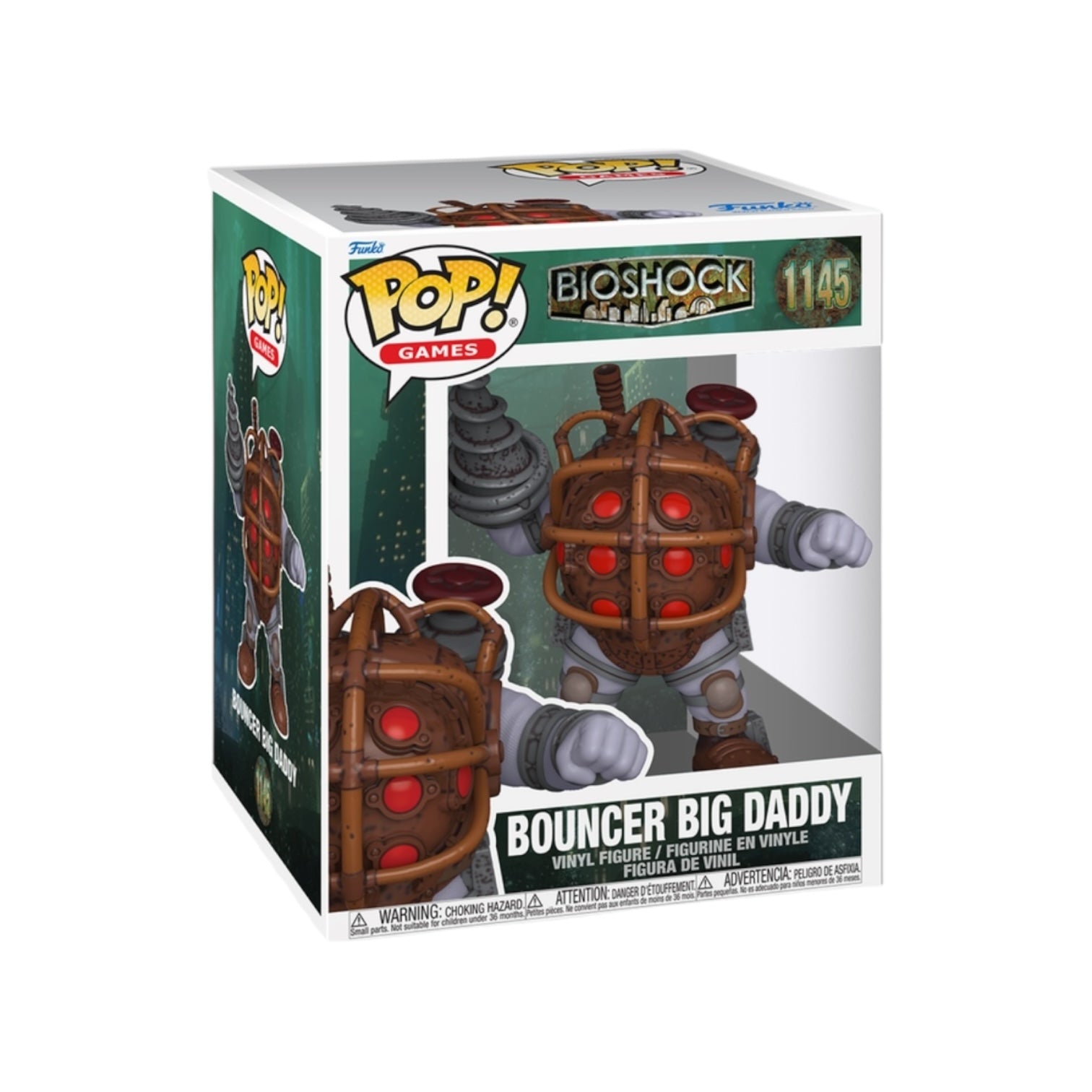Funko Pop! vinyl figure packaging of Bouncer Big Daddy from Bioshock on a white background