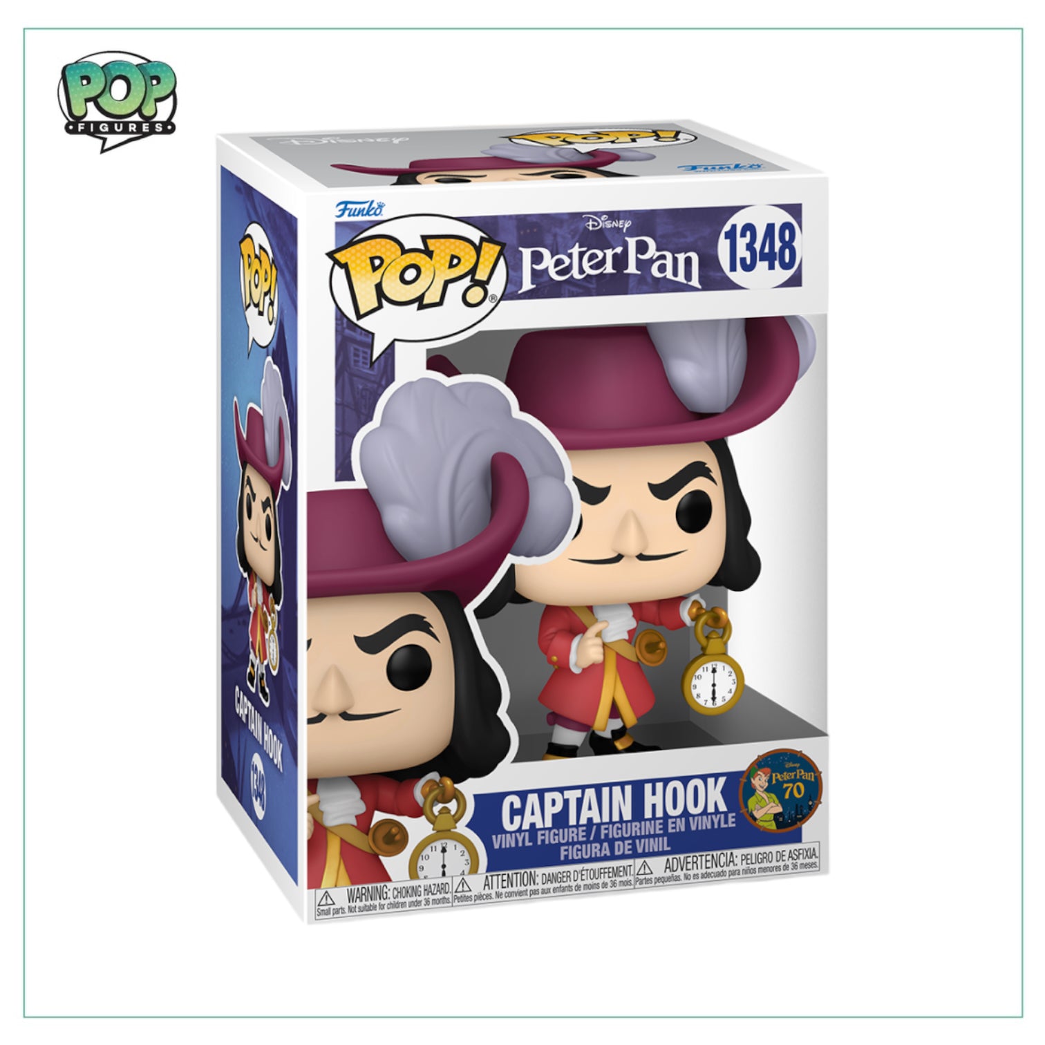 Captain Hook Funko Pop! #1348 from Peter Pan, showcasing the iconic pirate with his hook and classic outfit.
