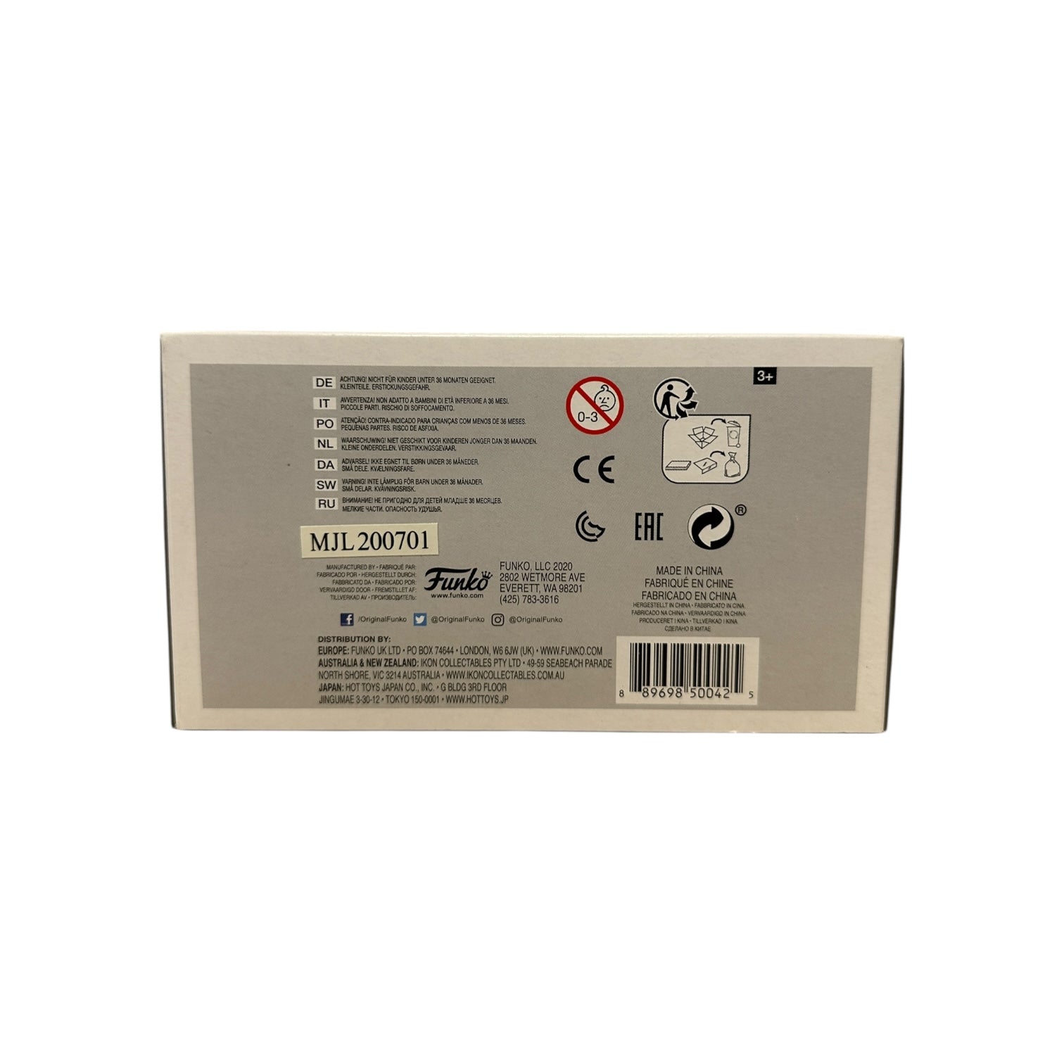 Funko Pop! vinyl of Conan as Dr. Ian Malcolm bottom of the box