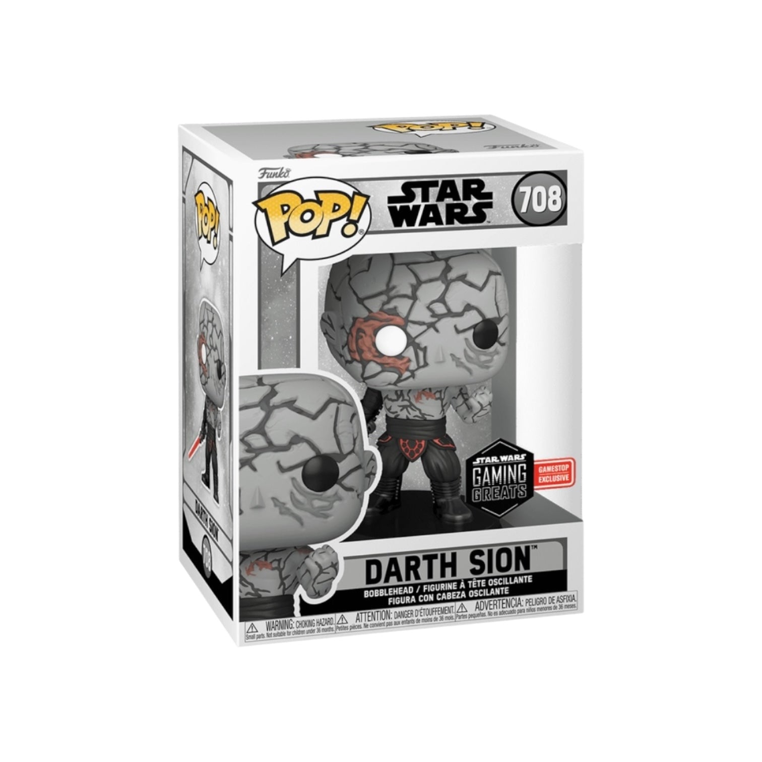 Funko Pop! packaging for Darth Sion from Star Wars, featuring the Funko logo and product details.