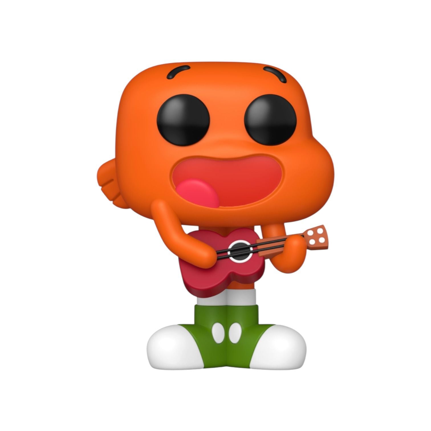Orange cartoon character with a guitar on a white background