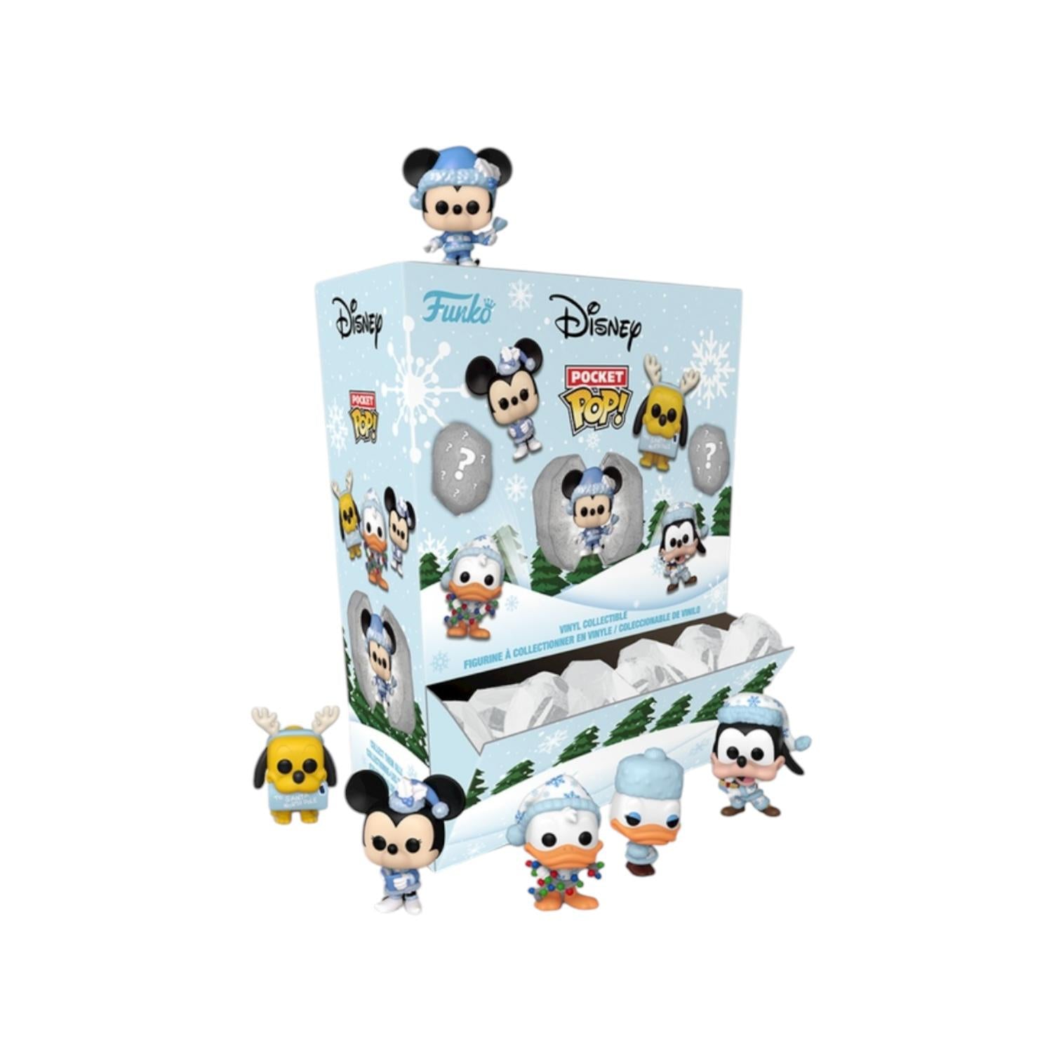 Display box of Funko Disney Pocket Pop! figures on a white background