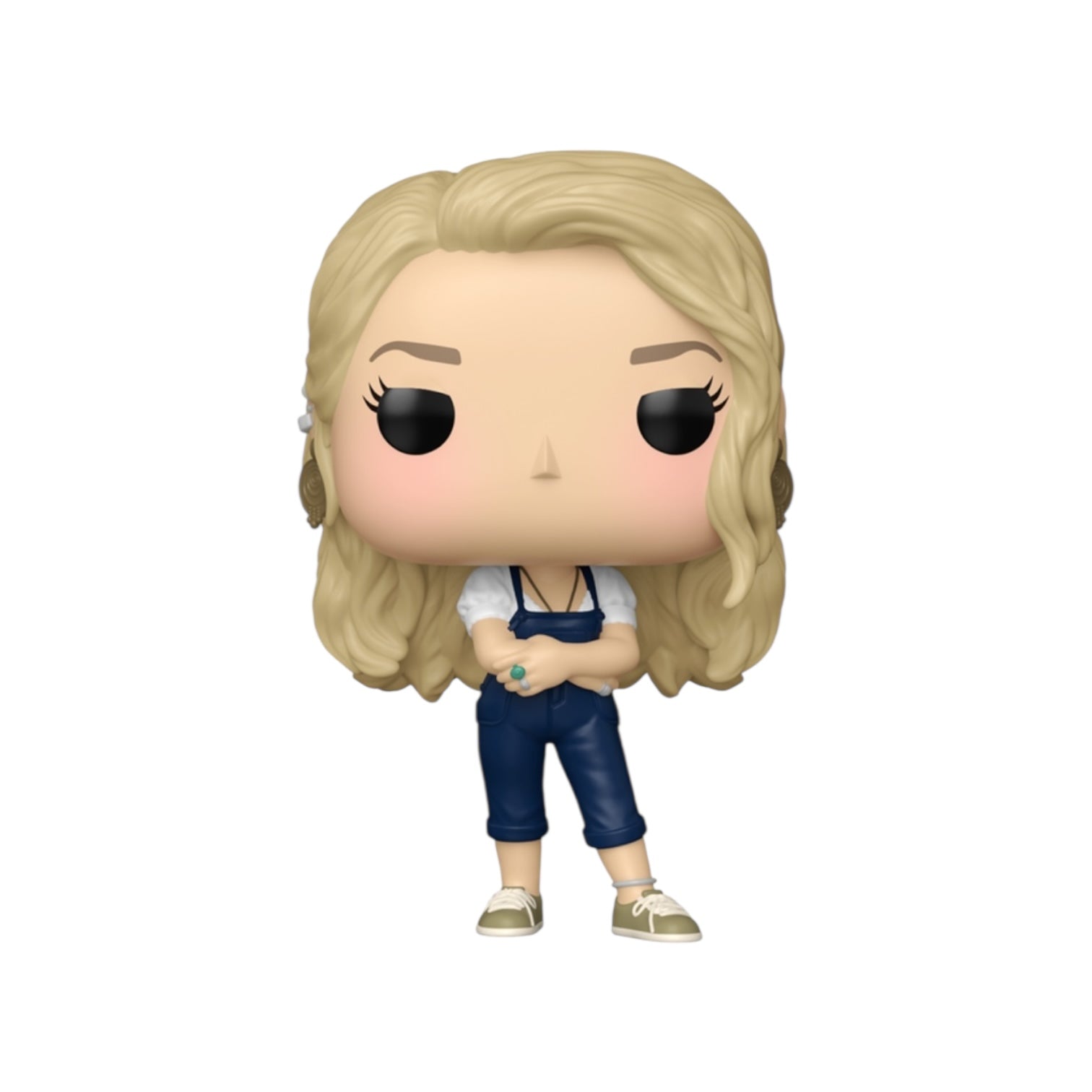 Funko Pop! vinyl figure of a person with blonde hair and blue overalls on a white background