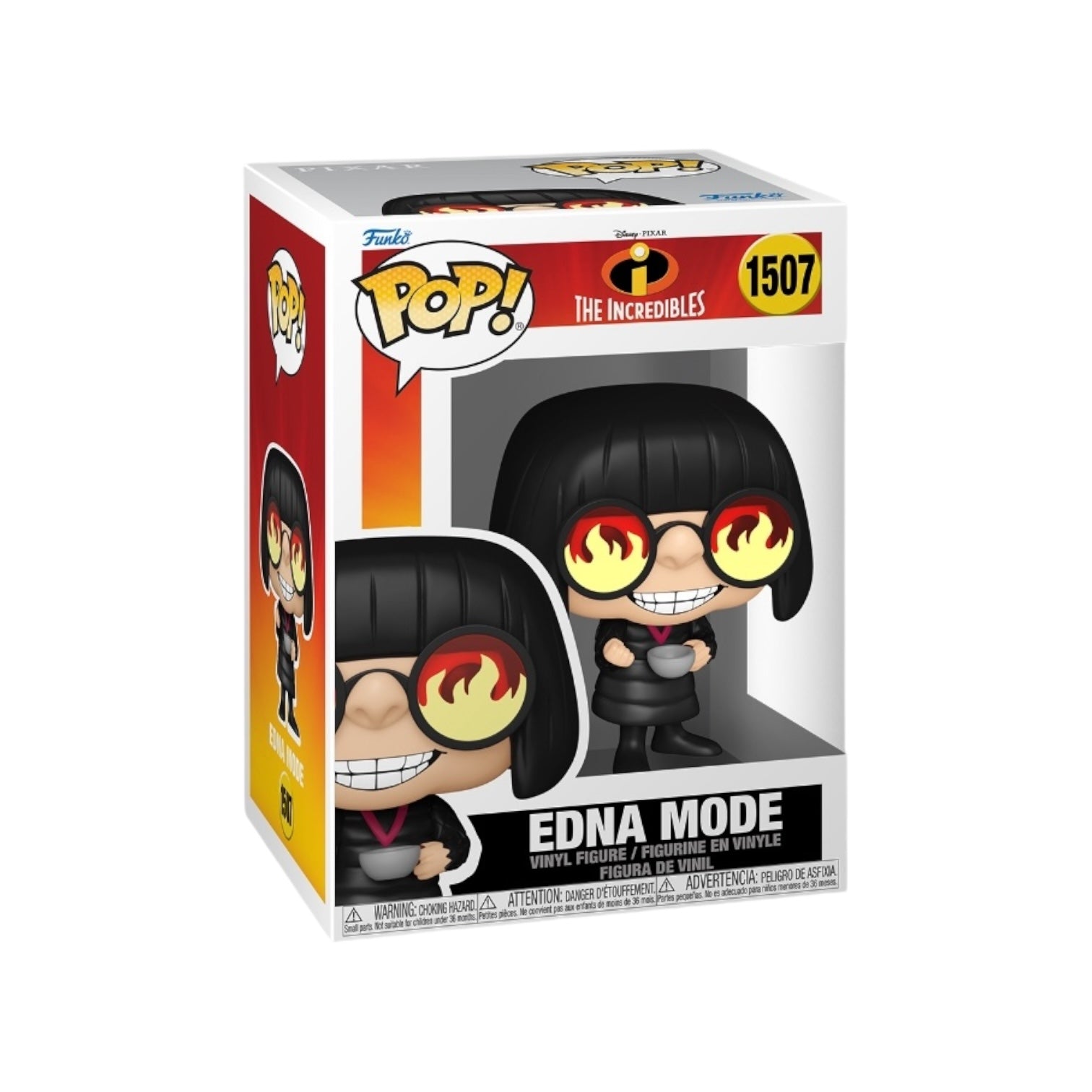 Edna Mode #1507 Funko Pop! from The Incredibles, featuring her signature glasses and fashionable attire.