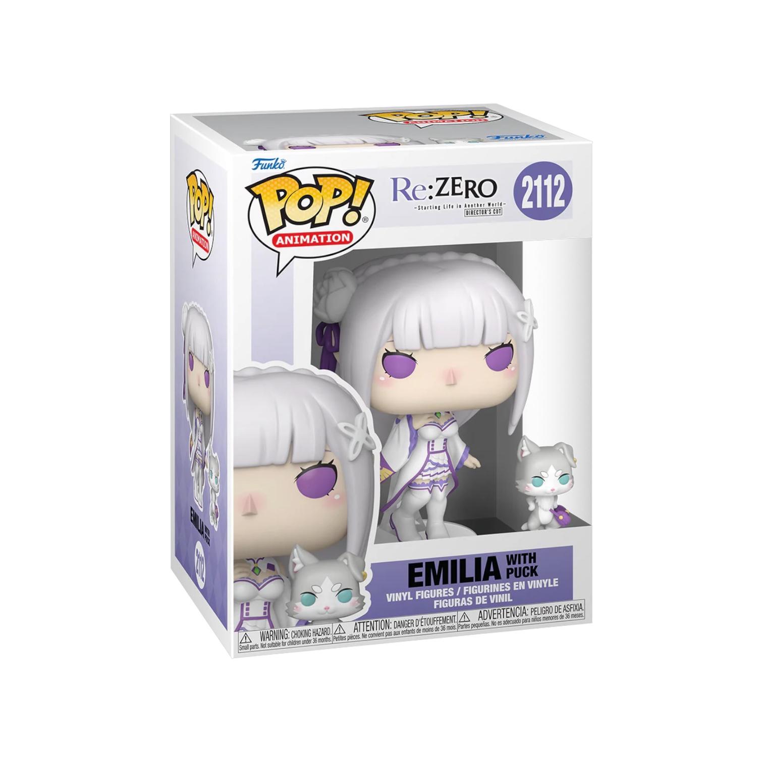 Funko Pop! vinyl figure of Emilia with a cat from Re:Zero in packaging