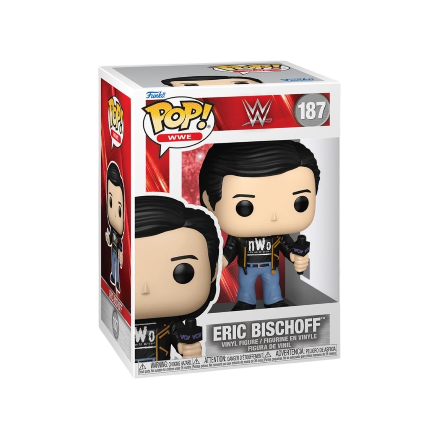 Funko Pop! WWE figure packaging with Eric Bischoff, featuring the Funko logo and WWE branding.