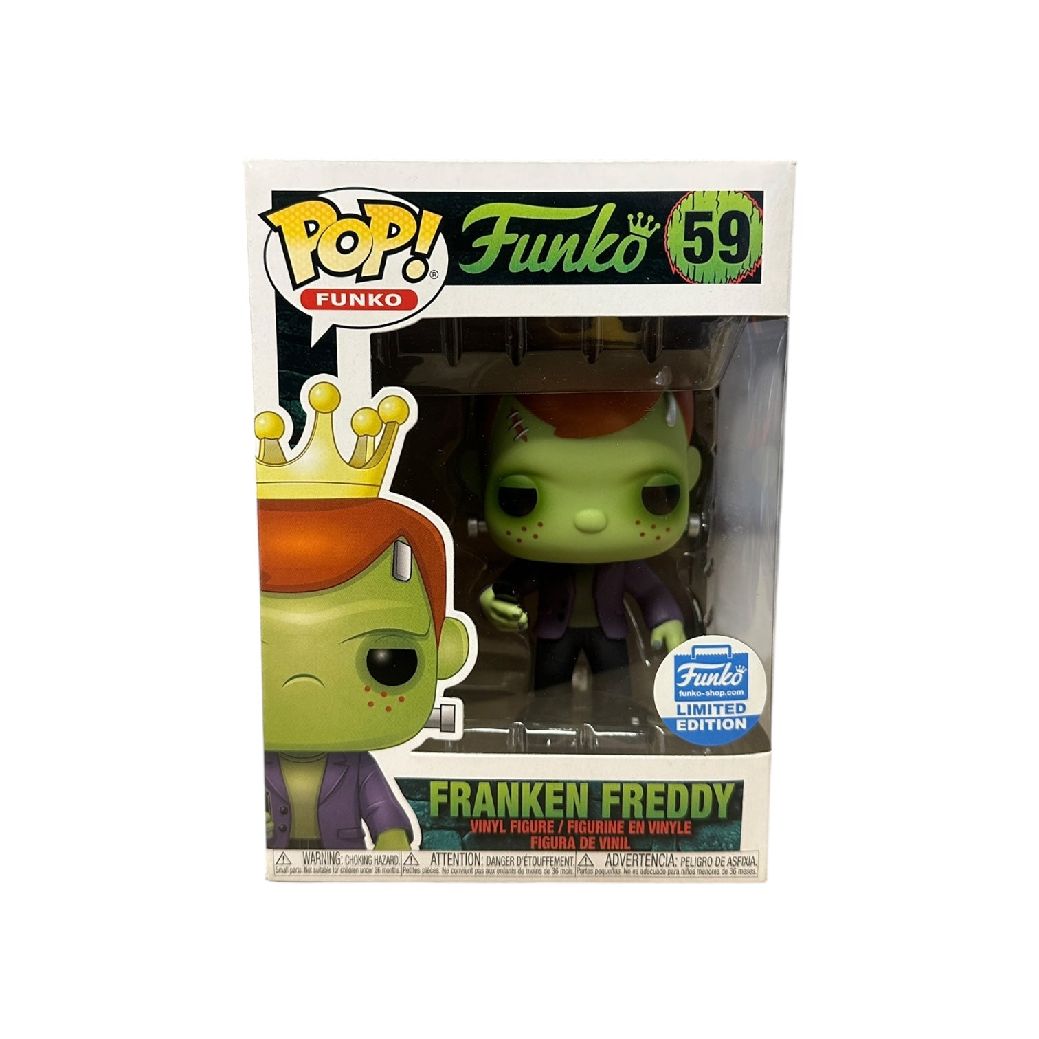 Funko Pop! vinyl figure packaging with 'Franken Freddy' on a white background