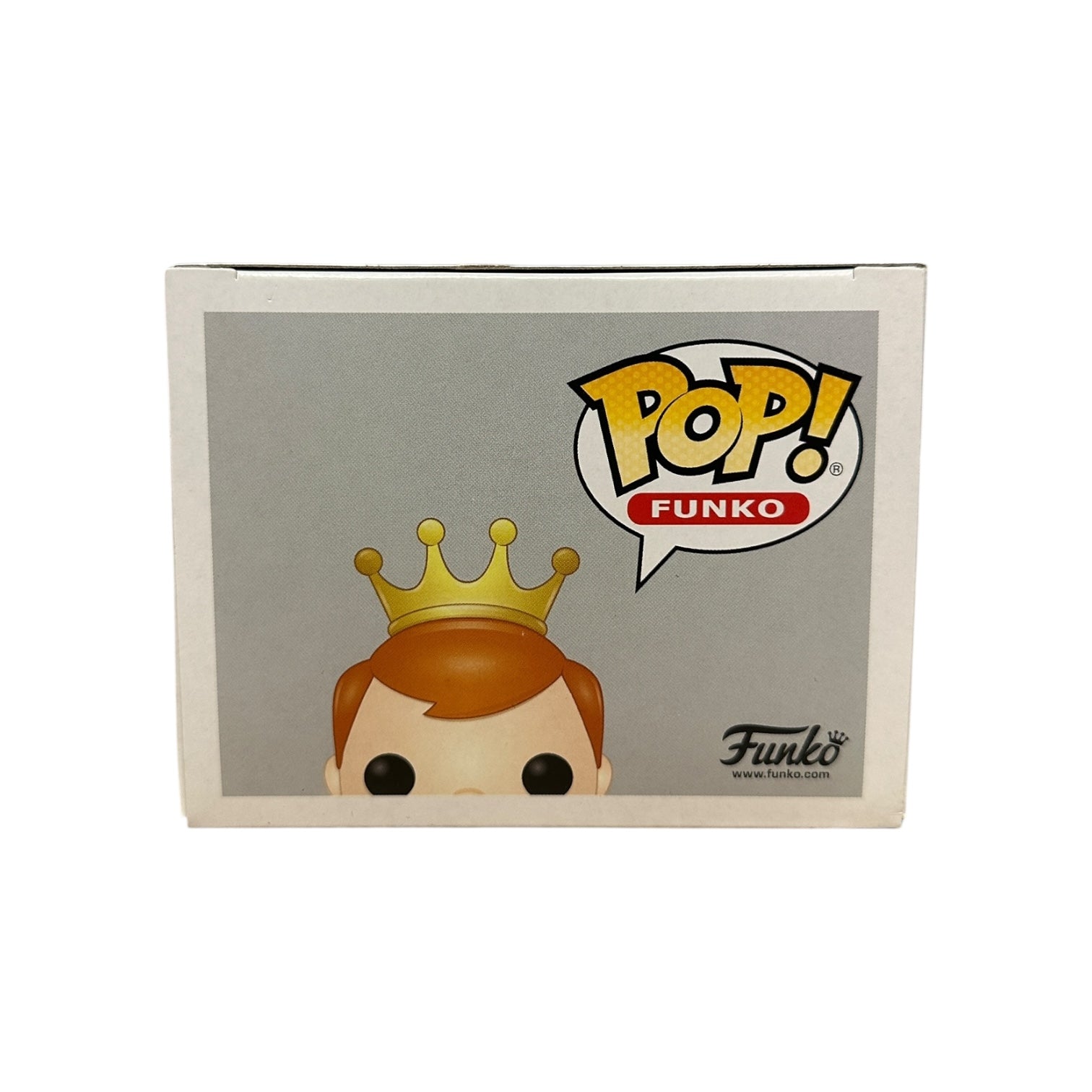 Funko Pop! packaging with Freddy Funko wearing a crown on a white background