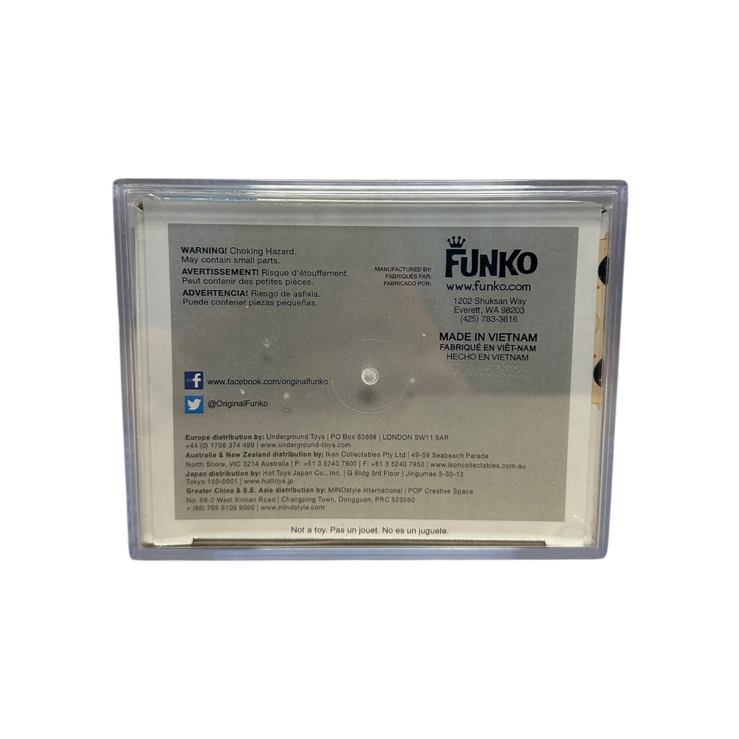 Funko product with back label and clear casing on a white background