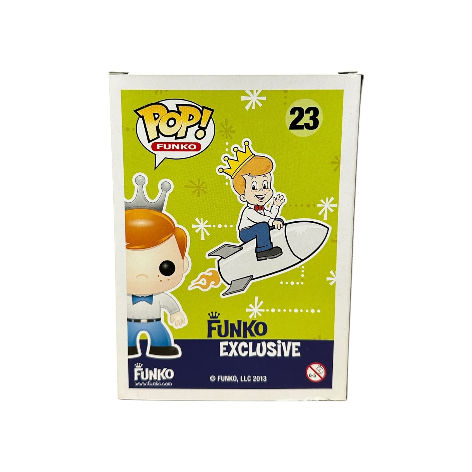 Funko Pop! packaging with a character on a rocket and Funko logo