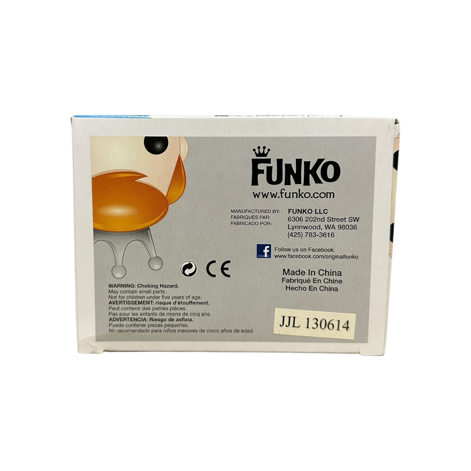Funko product packaging with brand logo and contact information on a white background