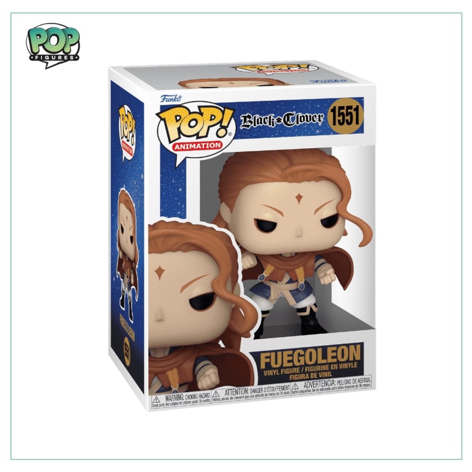  Funko Pop! figure of Fuegoleon from Black Clover, featuring vibrant colors and detailed design.
