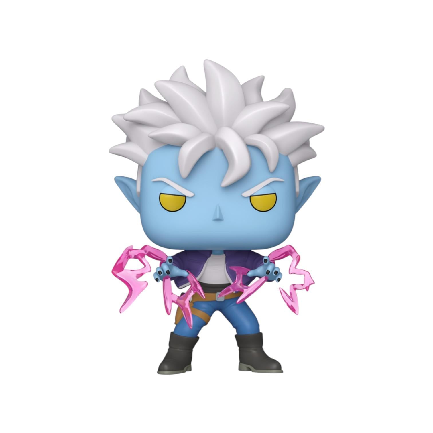 Character figurine with white spiky hair and blue skin on a white background