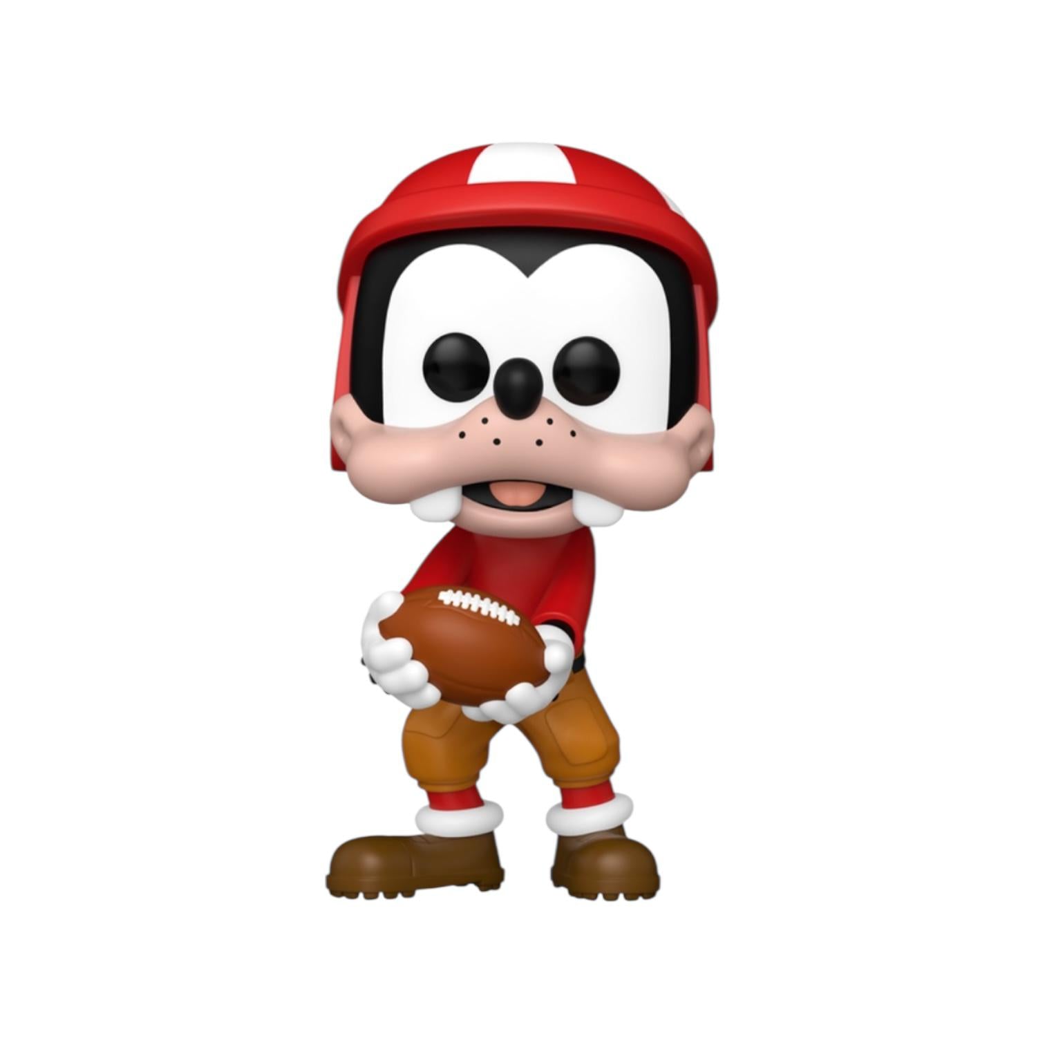 Cartoon character in a red uniform holding a football on a white background