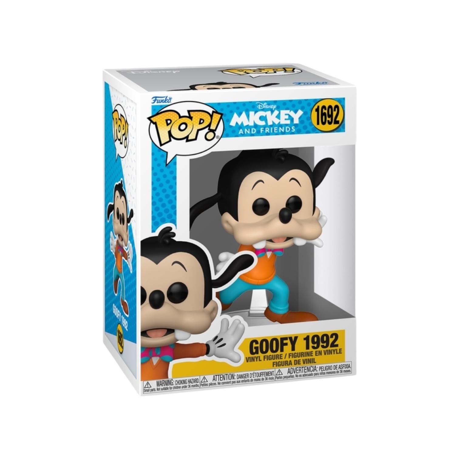 Funko Pop! vinyl figure of Goofy in a box with branding and product details.