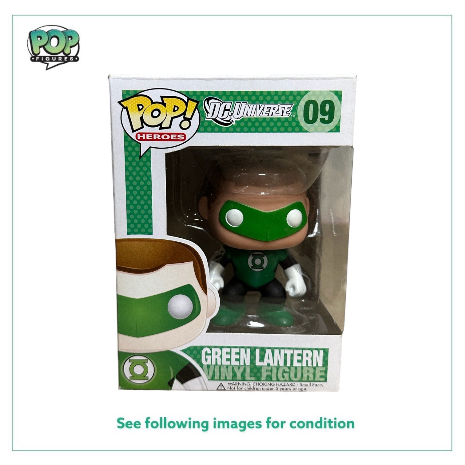 Green Lantern #09 Funko Pop! from 2012, DC Universe, in fair condition (6/10), featuring the iconic superhero figure.