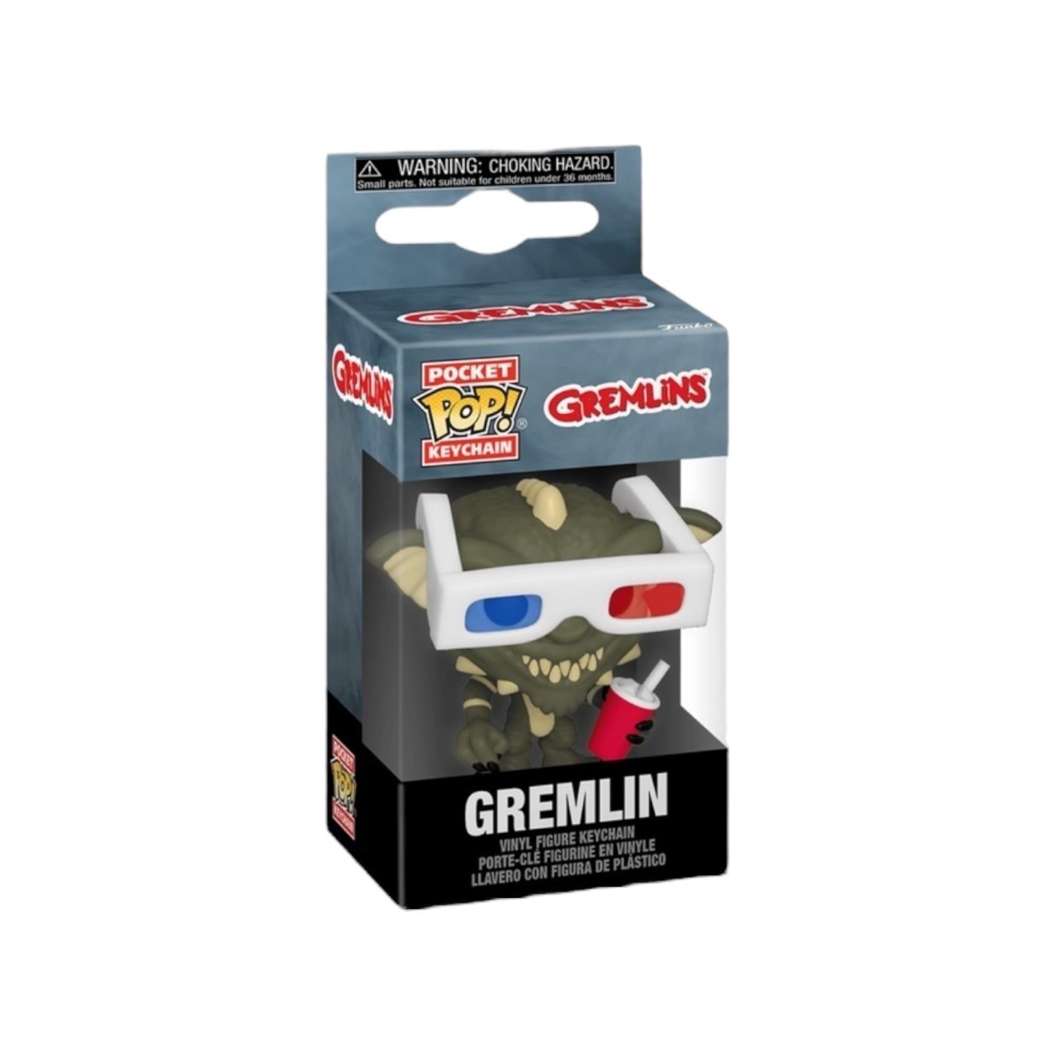 Packaged Gremlin keychain from the Gremlins movie series with 3D glasses.
