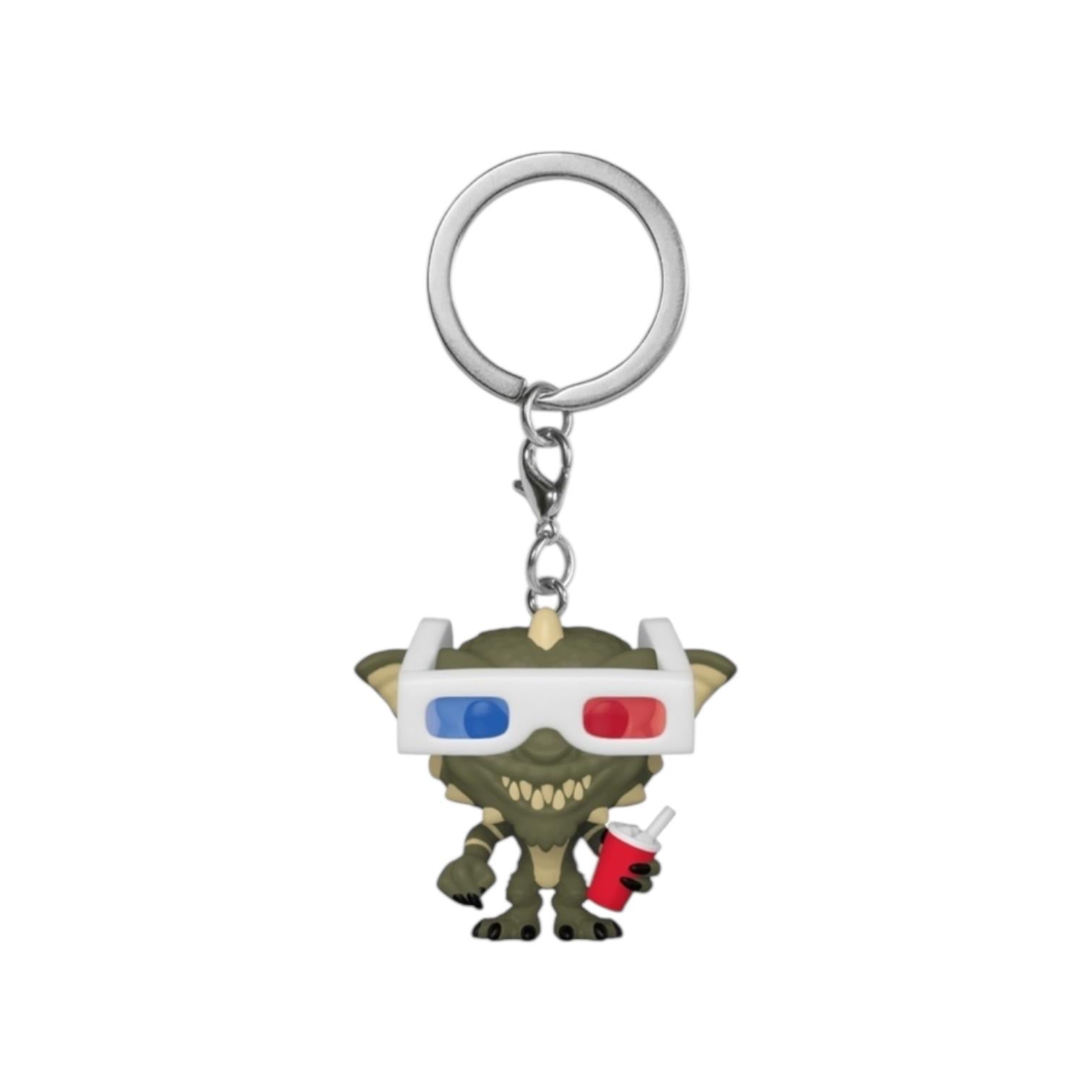 Keychain with alien character wearing 3D glasses on a white background