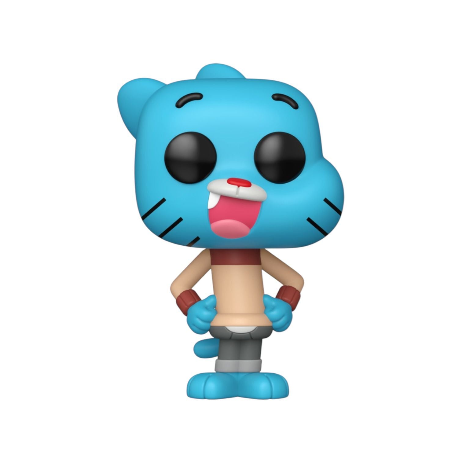 Blue cartoon character figurine with a surprised expression on a white background