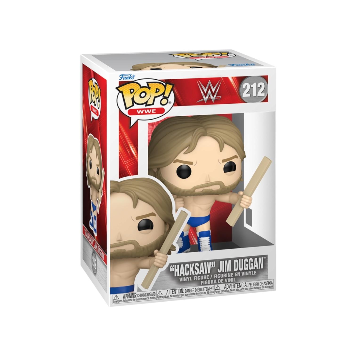 Funko Pop! vinyl figure packaging featuring 'Hacksaw' Jim Duggan with WWE branding.