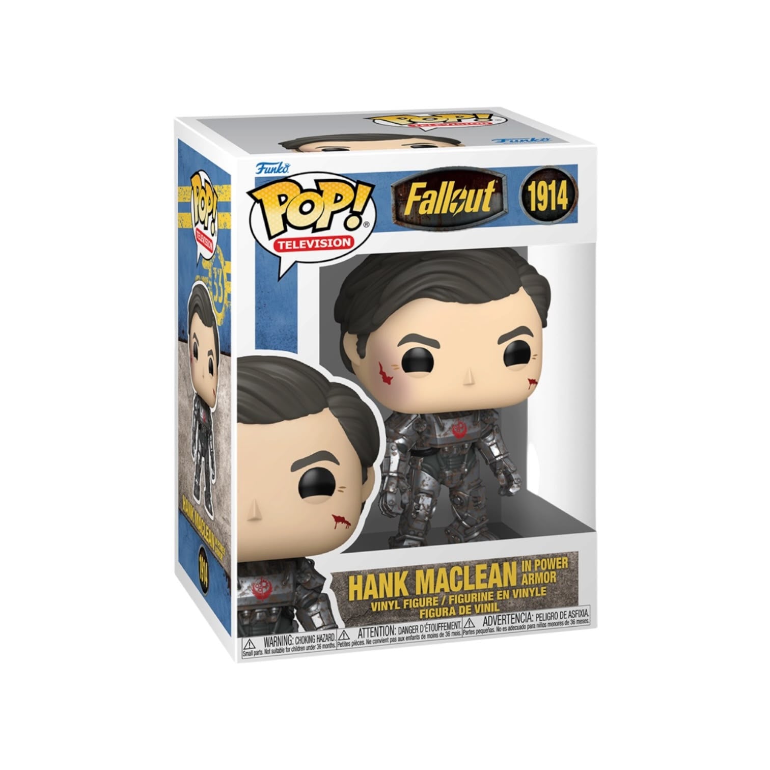 Funko Pop! Television vinyl figure of Hank Maclean from the movie Fallout, number 1914, shown in its original window box packaging.