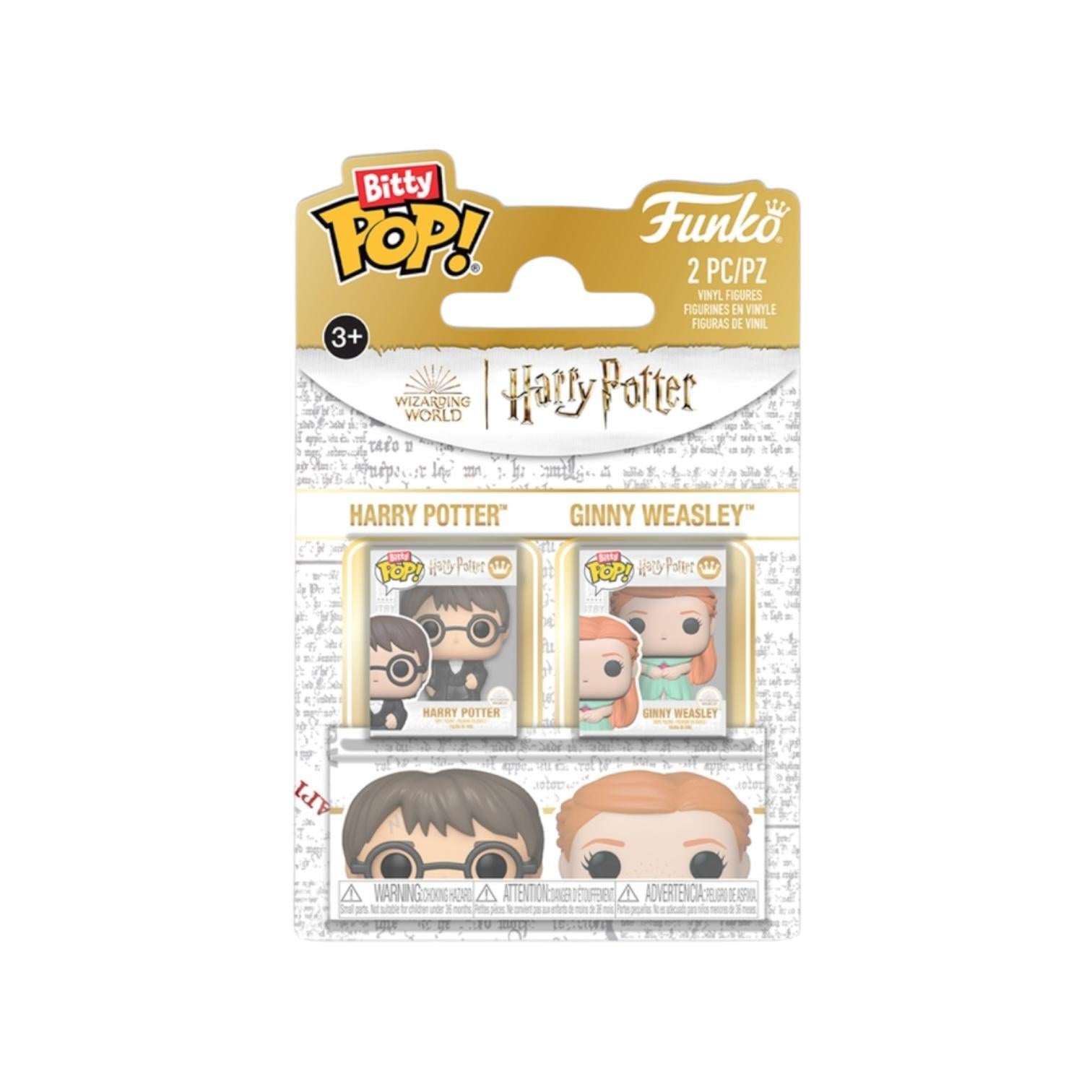 Funko Pop! packaging with Harry Potter and Ginny Weasley figures on a white background