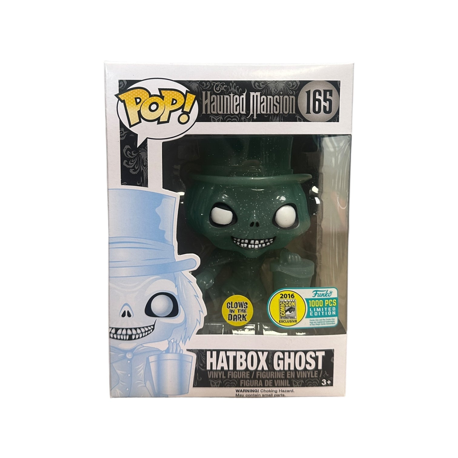 Hatbox Ghost #165 Funko Pop! from The Haunted Mansion, glows in the dark, SDCC 2016 Exclusive, limited to 1000 pieces.