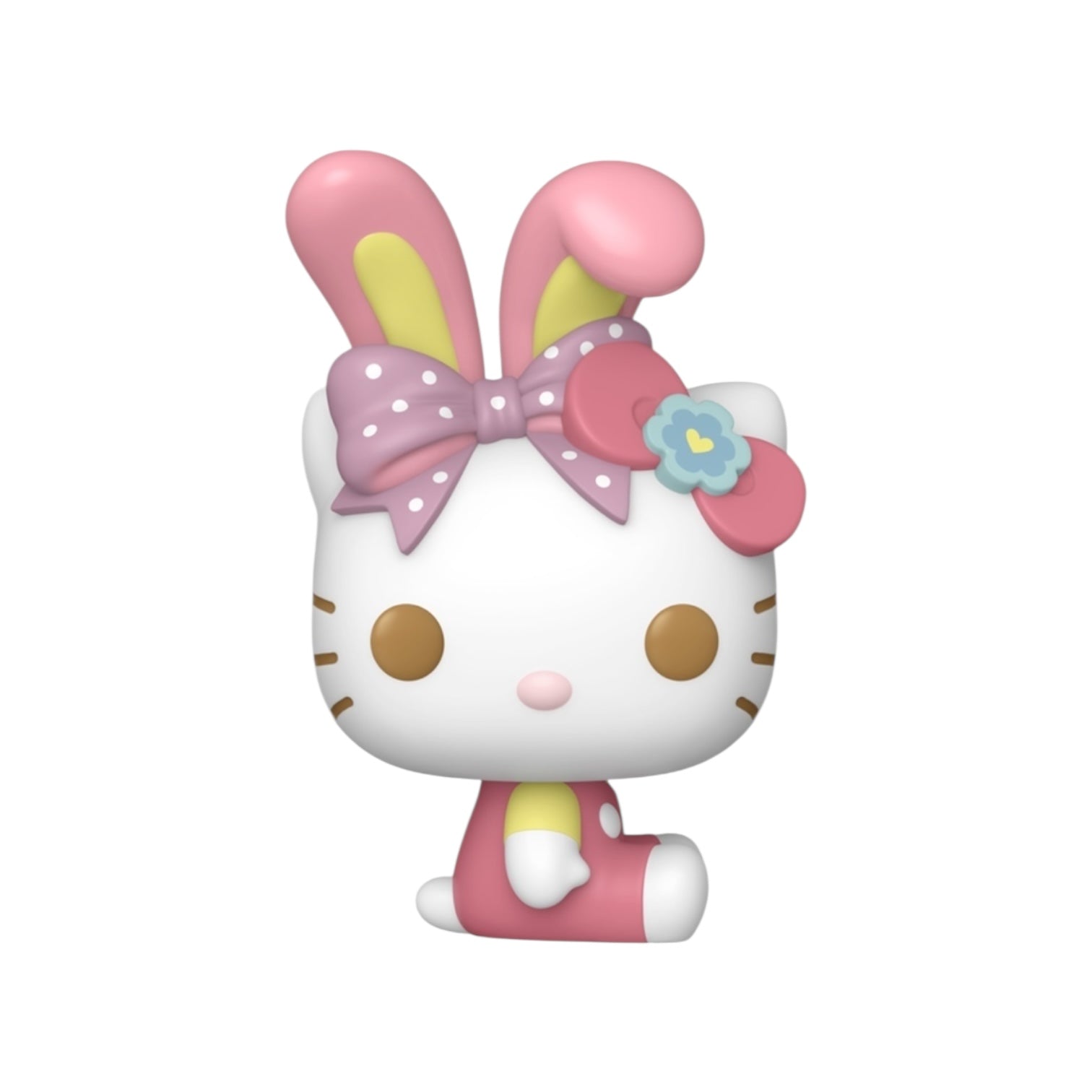 Cartoon character figurine with bunny ears and bow on a white background
