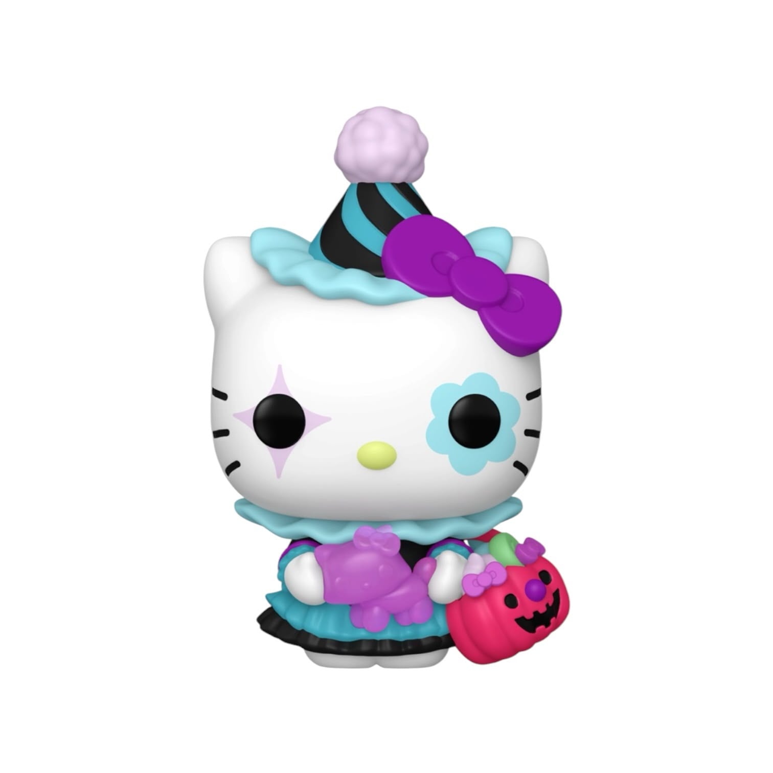 Hello Kitty figurine with a party hat and accessories on a white background