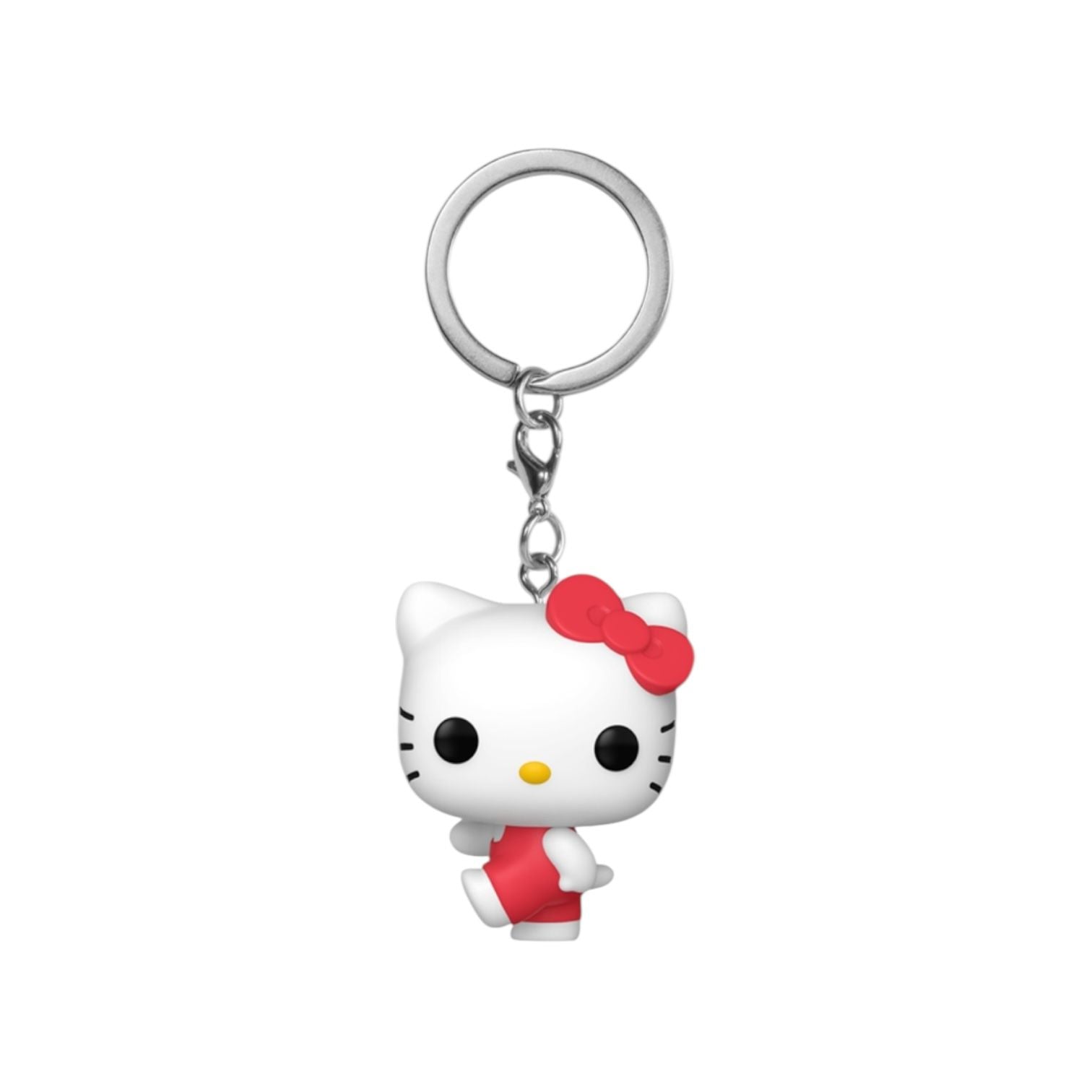 Keychain with a cartoon character wearing a red bow on a white background