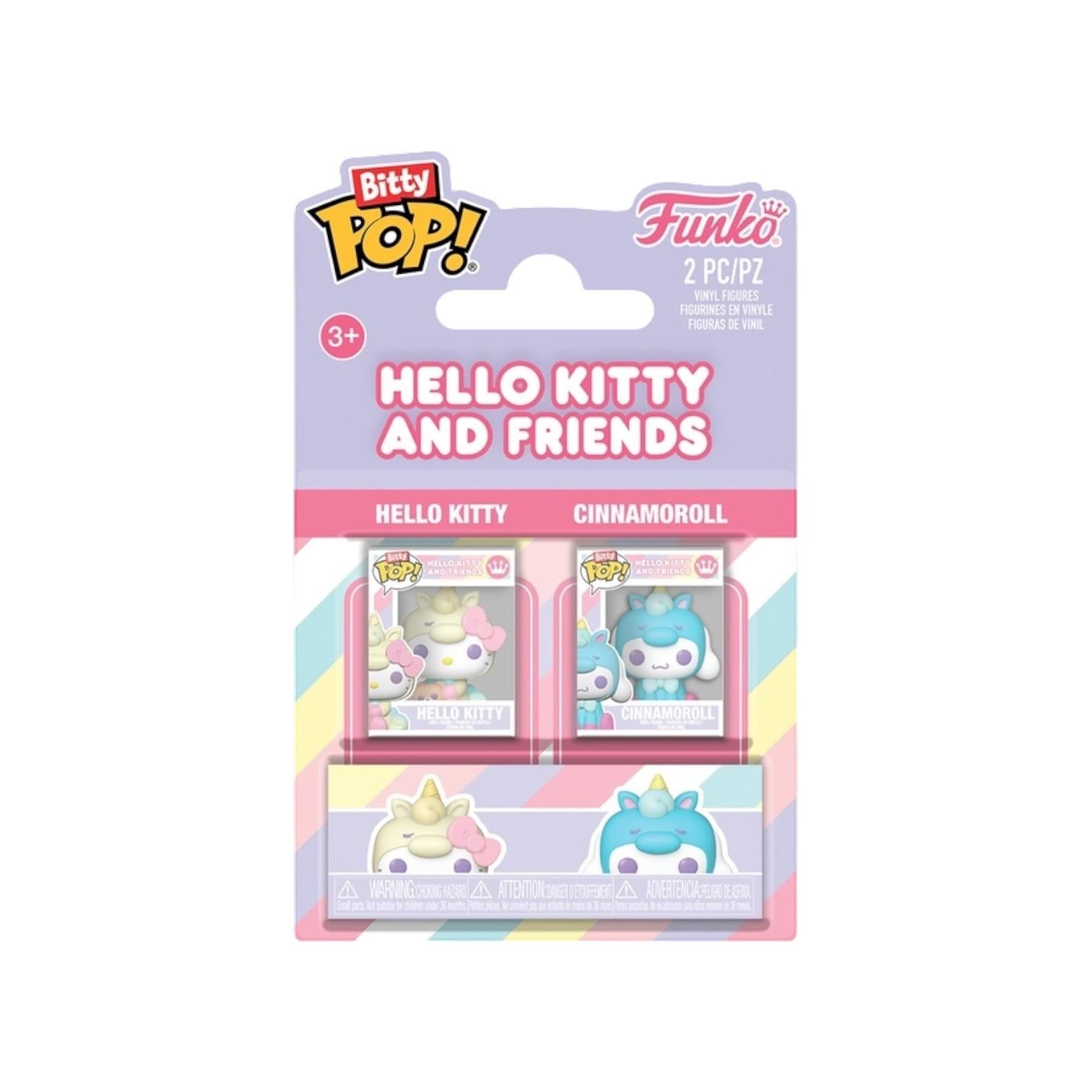 Funko Bitty Pop! packaging featuring Hello Kitty and Cinnamoroll on a white background