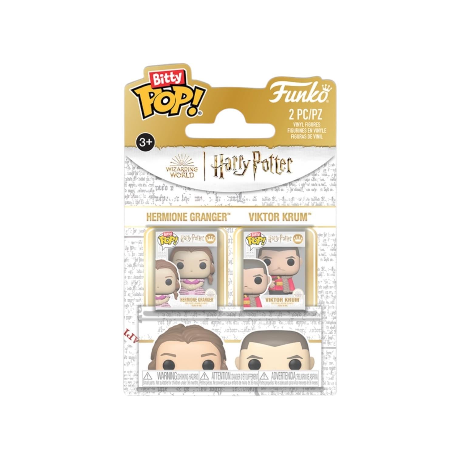 Funko Pop! packaging with Hermione Granger and Viktor Krum figures on a white background