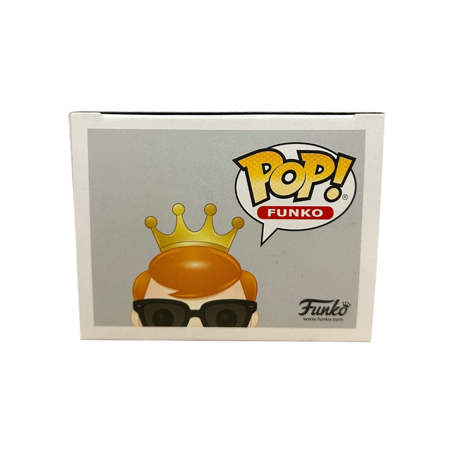 Funko Pop! packaging with a character wearing sunglasses and a crown on a white background