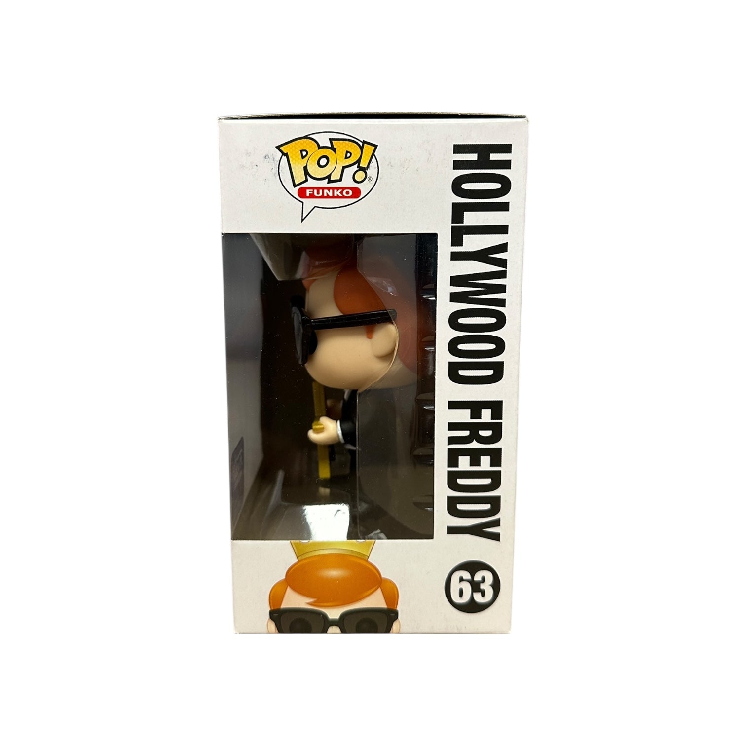 Funko Pop! vinyl figure packaging with 'Hollywood Freddy' branding on a white background