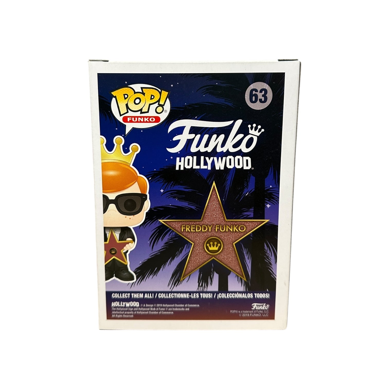 Funko Pop! packaging with a character and Freddy Funko star design on a white background