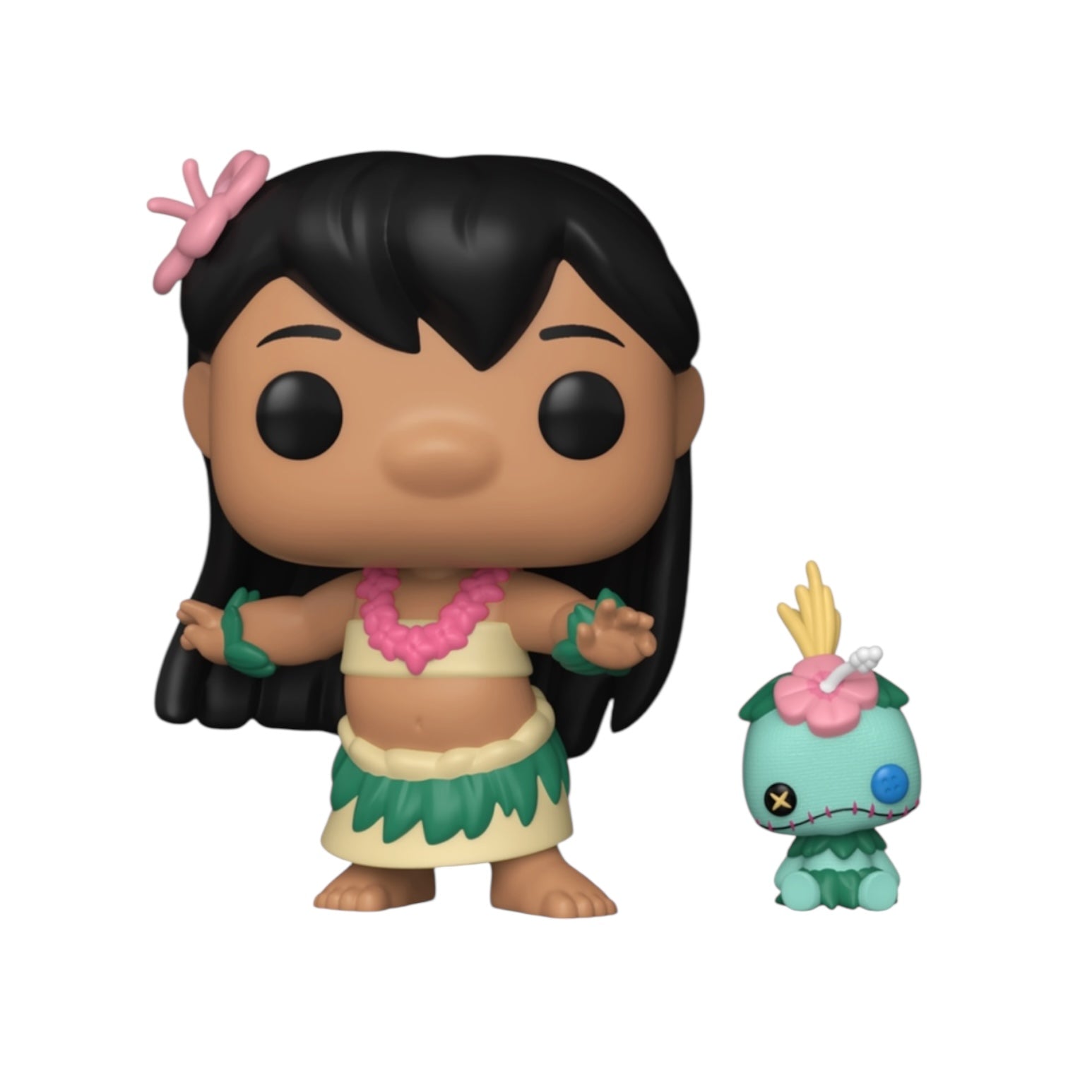 Pop! Vinyl figure of a character with long black hair and a smaller figure in the background on a white background