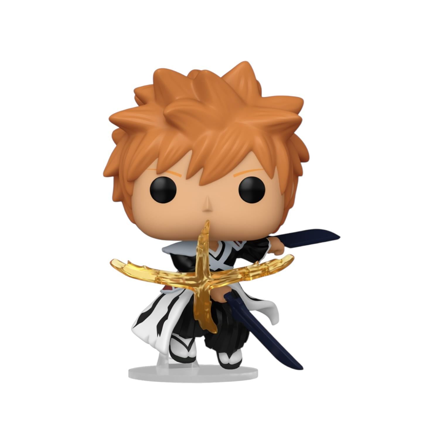 Funko Pop! vinyl figure of a character with spiky hair and swords on a white background