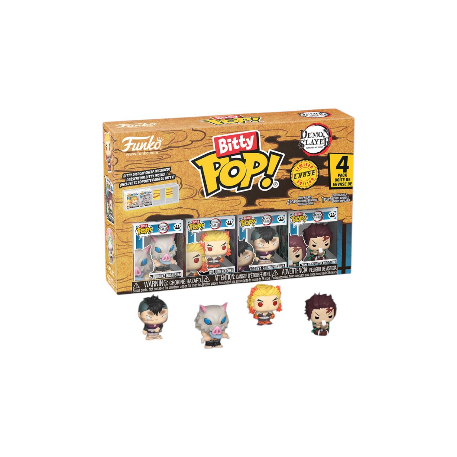Funko Bitty Pop! packaging with four figures displayed in front on a white background