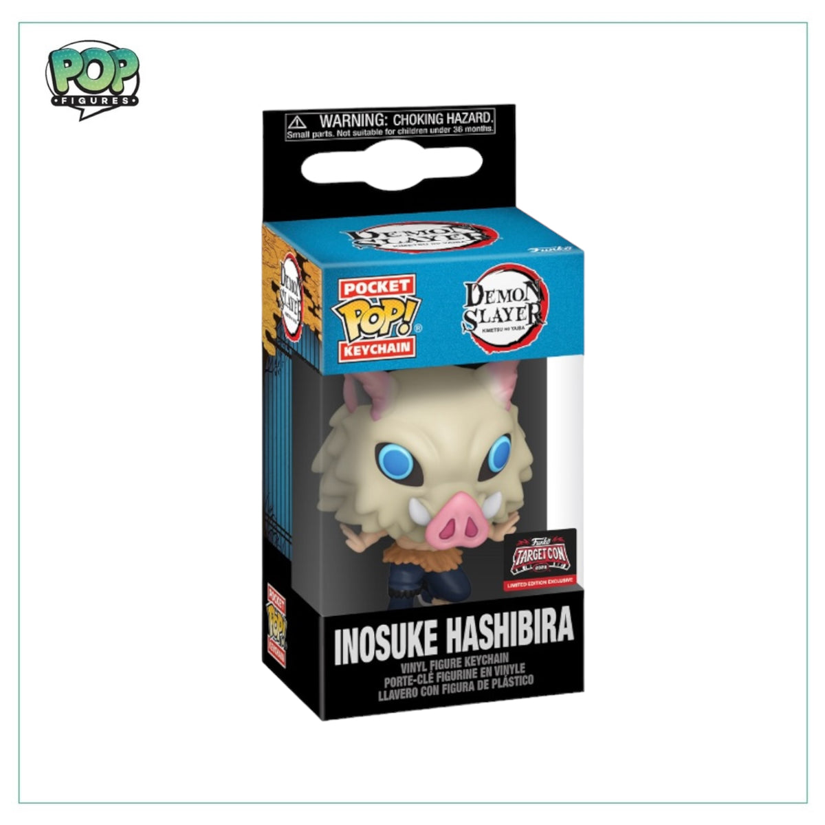 Inosuke Hashibira Pocket Pop keychain from Demon Slayer, featuring a cute design, exclusive to 2023 Target Con.