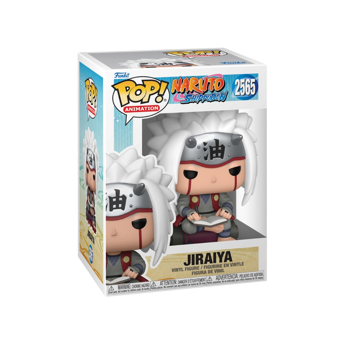  Jiraiya Funko Pop! figure reading a book, inspired by Naruto: Shippuden, with a playful expression and detailed design.