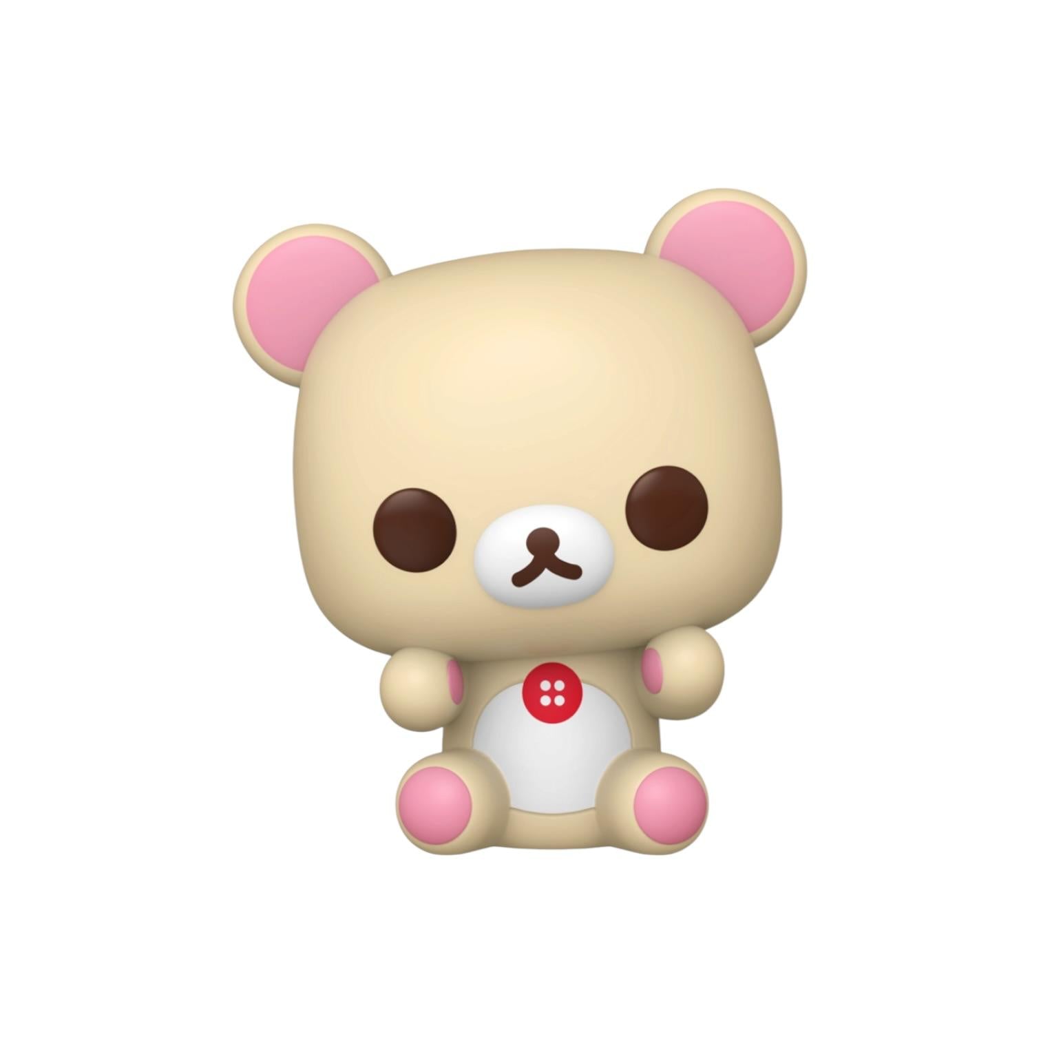 Cute cartoon bear figurine with pink ears and paws on a white background