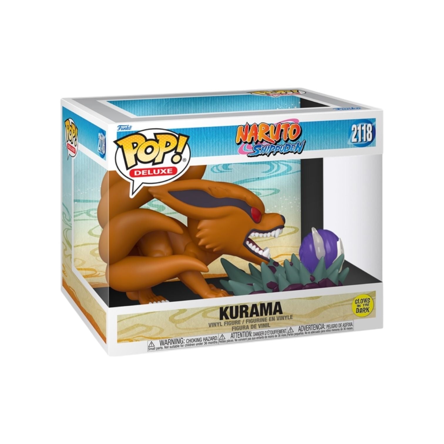 Funko Pop! Deluxe Kurama figure packaging with Naruto branding on a white background