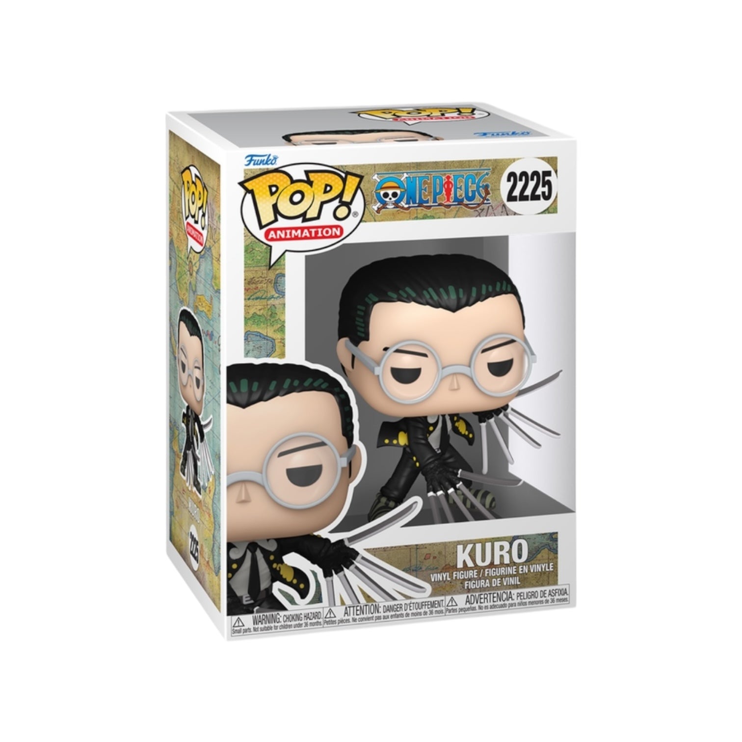 Funko Pop! Animation figure packaging with Kuro from One Piece on a white background