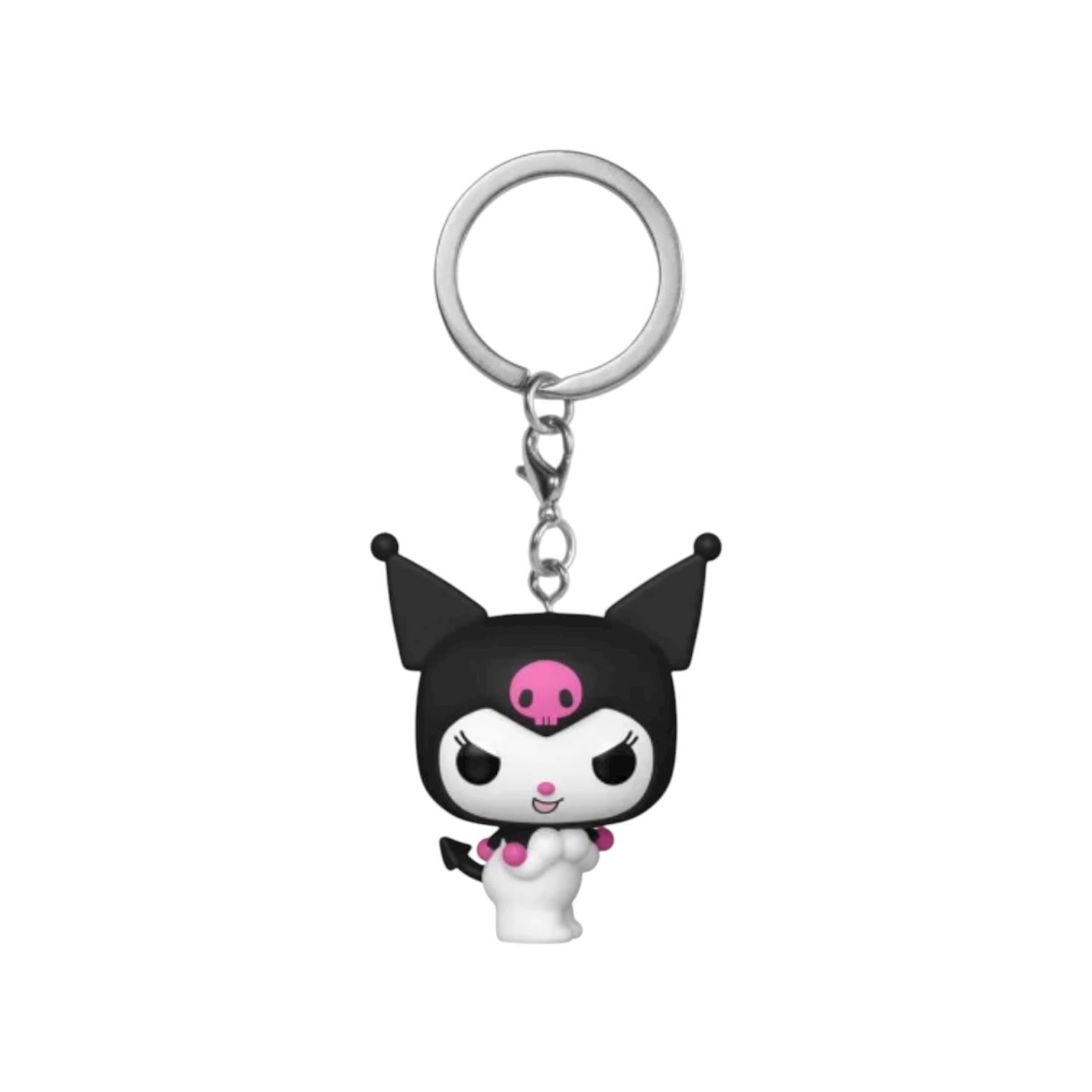 Keychain with a cartoon character in black and white on a white background