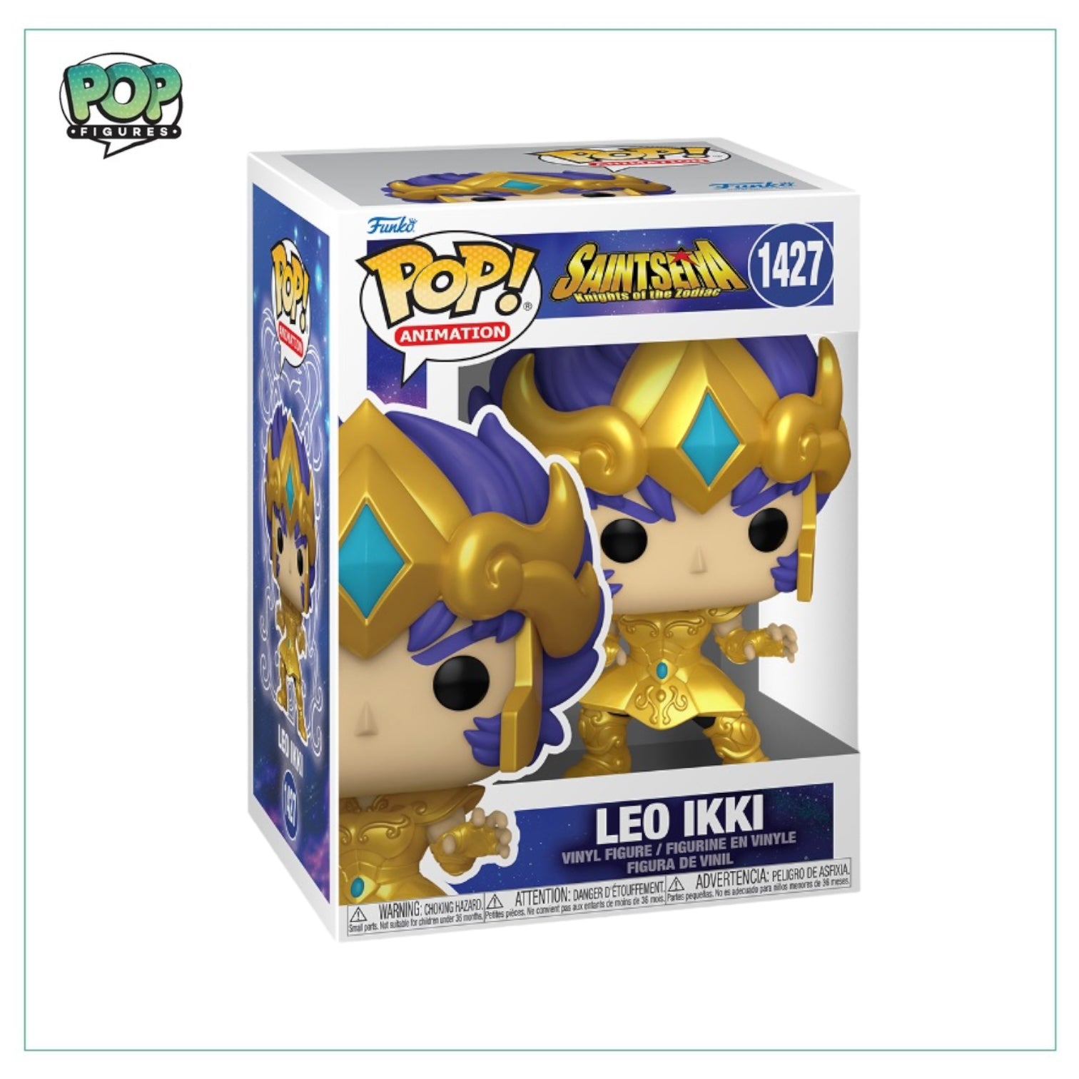 Funko Pop! of Leo Ikki #1427 from Saint Seiya, showcasing the character in a dynamic pose with intricate details.