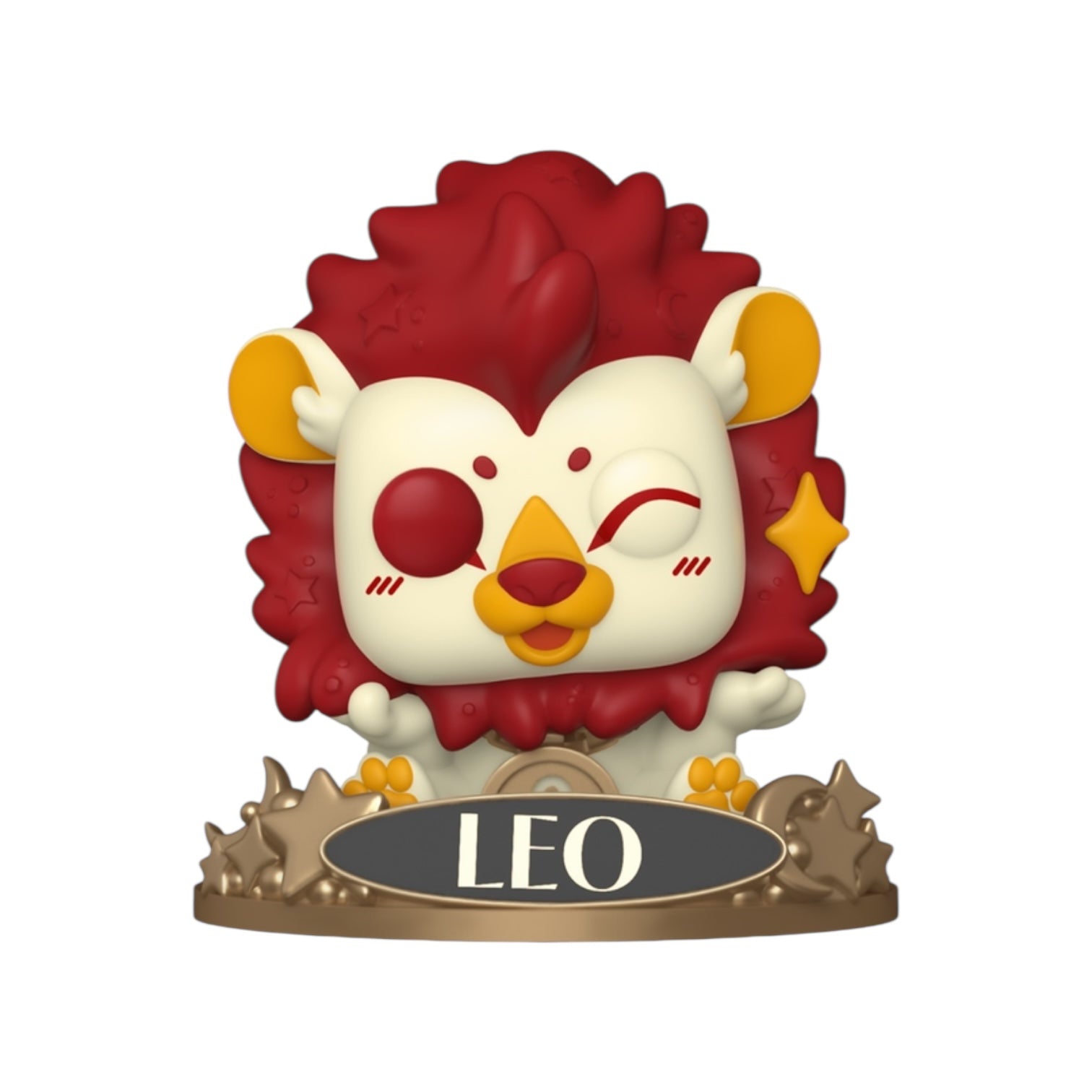 Leo funko Pop and beige and red vinyl figure on a white background