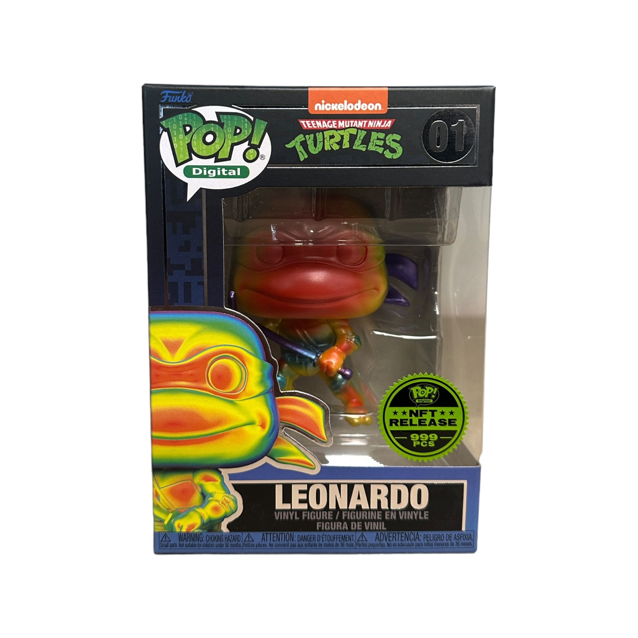 Exclusive Funko Pop! Leonardo from Teenage Mutant Ninja Turtles, NFT Release, limited to 999 pieces, rated 9.5/10 condition.